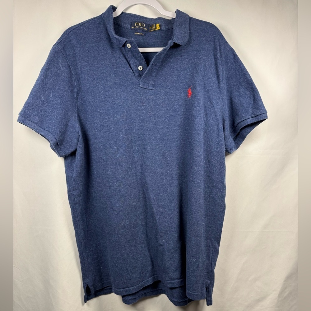 Polo by Ralph Lauren Men's Heather Blue Polo Slim Fit Shirt XXL